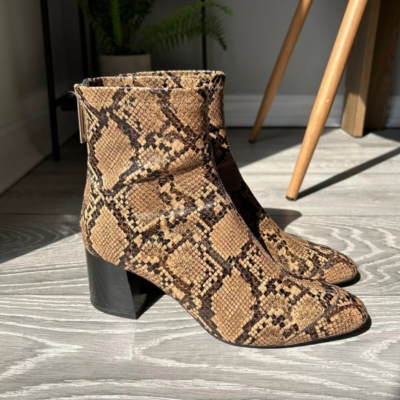 Zara Snakeskin Trendy Block Heel Zip Ankle Pointed Toe - Picture 3 of 12
